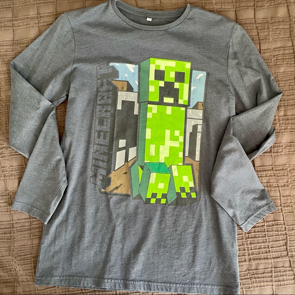 Minecraft Long Sleeve Shirt Tee Gray Green Boy 14